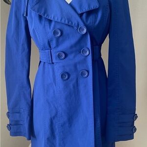 Women's Blue Double-Breasted Trench Coat
